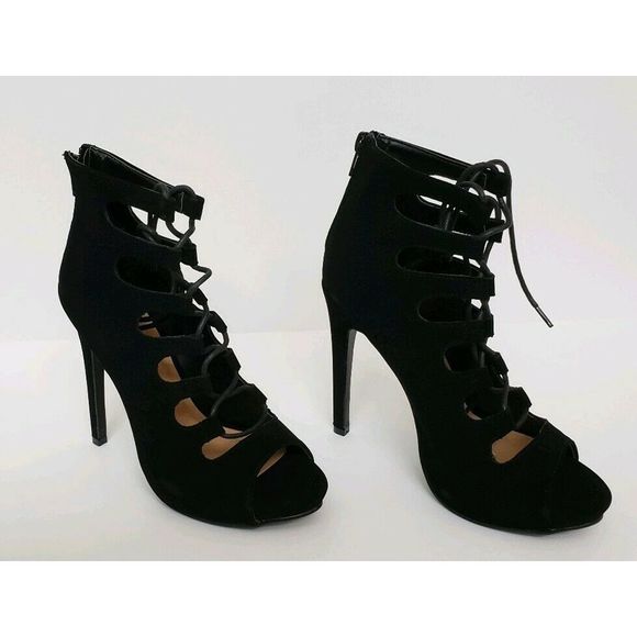 Glaze Womens Heels Size 7 Black Strappy Platform - Picture 3 of 8